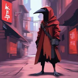 Generate an image of a modern Kenku, a bird-like humanoid, in a contemporary setting