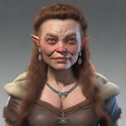 Generate an image of a fair-skinned female Hill Dwarf