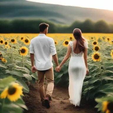 Walking hand in hand through the sunflower field, they admired the heliotropism of the flowers always facing the sun, symbolizing their love's eternal affection.