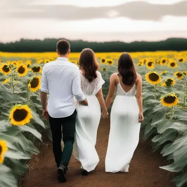 Walking hand in hand through the sunflower field, they admired the heliotropism of the flowers always facing the sun, symbolizing their love's eternal affection.