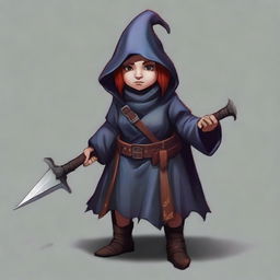 Generate an image of a female Deep Gnome, also known as a Svirfneblin, who is a gloom assassin