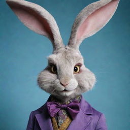 Human version of the crazy rabbit from Alice in Wonderland, whimsically dressed with exaggerated features.