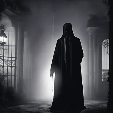 As the haunted mansion came alive, the ghostly figure with a rebato around its neck sent shivers down the visitors' spines.