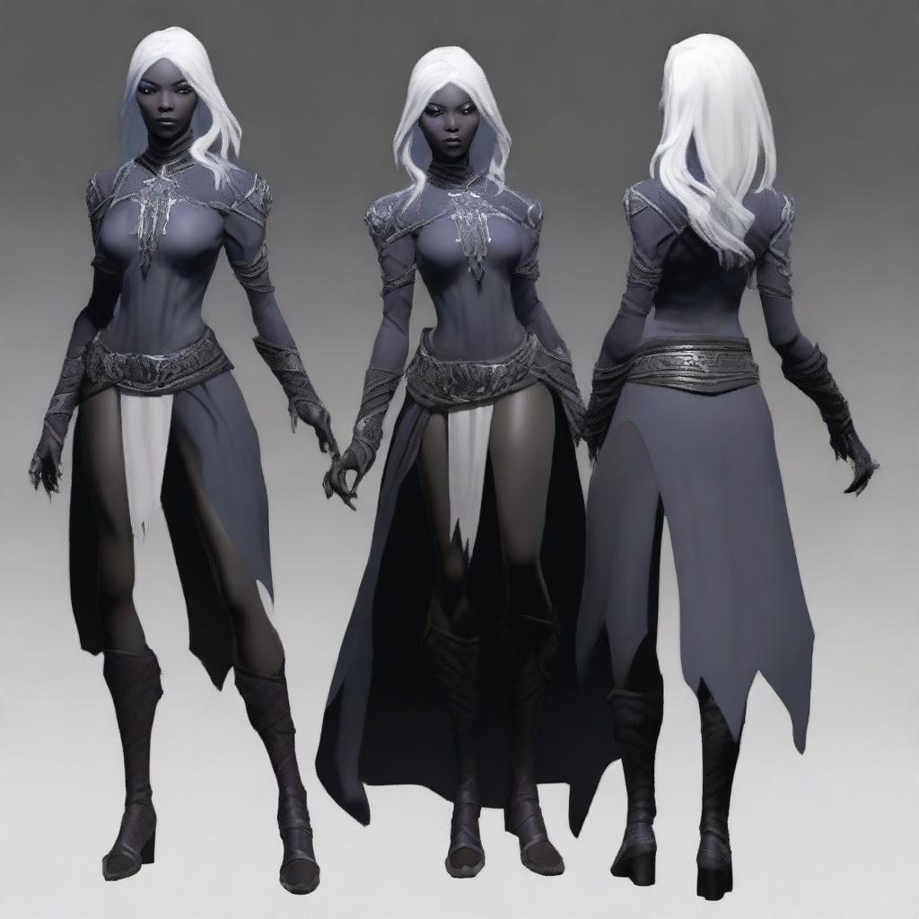 Generate a full-body image of a female Drow from the Dungeons & Dragons universe