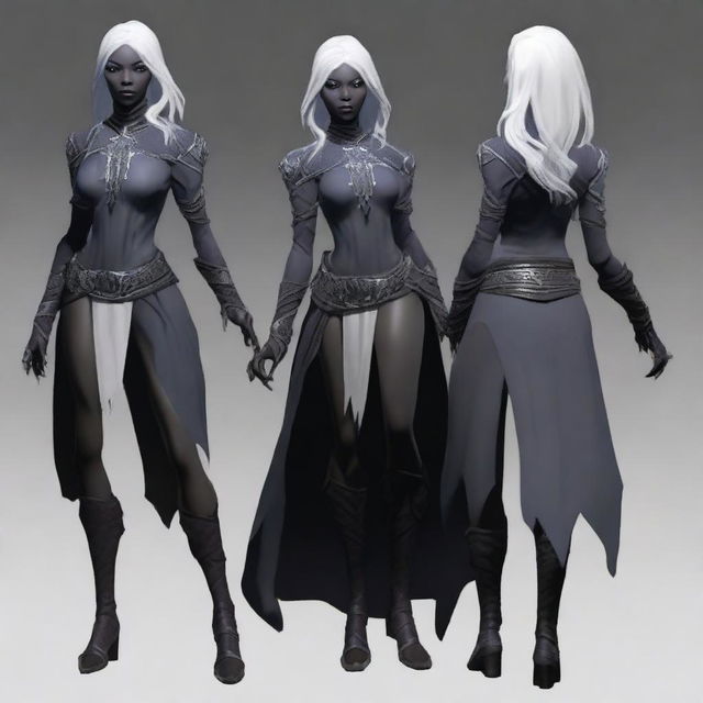 Generate a full-body image of a female Drow from the Dungeons & Dragons universe