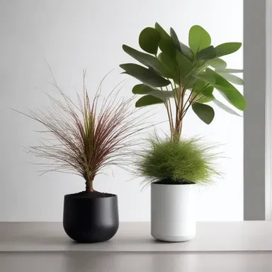 The designer opted for a modern minimalist look with wilted plants as part of the decor.
