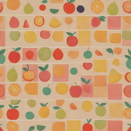 Colorful geometric blocks decorated with a fruit theme, assorted in a playful pattern.