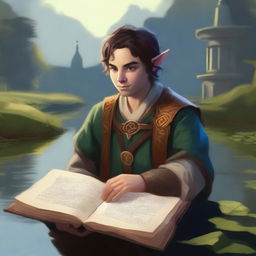 Generate a vivid portrait of a halfling cleric holding a sacred text, surrounded by subtle magic