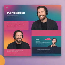 Design a multi-purpose modern template for a podcast and YouTube channel. Incorporate the colors of the user's company and add vibrant hues for appeal. The design should work well for both a banner and a thumbnail.