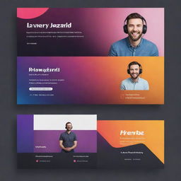 Design a multi-purpose modern template for a podcast and YouTube channel. Incorporate the colors of the user's company and add vibrant hues for appeal. The design should work well for both a banner and a thumbnail.