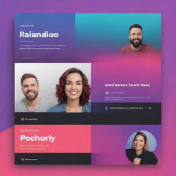 Design a multi-purpose modern template for a podcast, YouTube banner, and YouTube thumbnail. Use the company's color scheme, cleverly mixed with vibrant shades for a pleasing look. This design should be adaptable for various platforms.