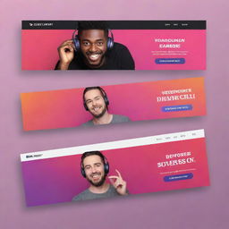 Design a multi-purpose modern template for a podcast, YouTube banner, and YouTube thumbnail. Use the company's color scheme, cleverly mixed with vibrant shades for a pleasing look. This design should be adaptable for various platforms.