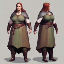 Generate an image of a full-figured female half-elf from the Dungeons & Dragons universe