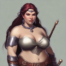 Generate an image of a full-figured female half-elf from the Dungeons & Dragons universe