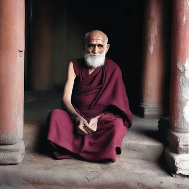 The decrepit old monk spent his days in prayer and contemplation.