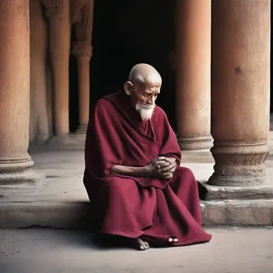 The decrepit old monk spent his days in prayer and contemplation.