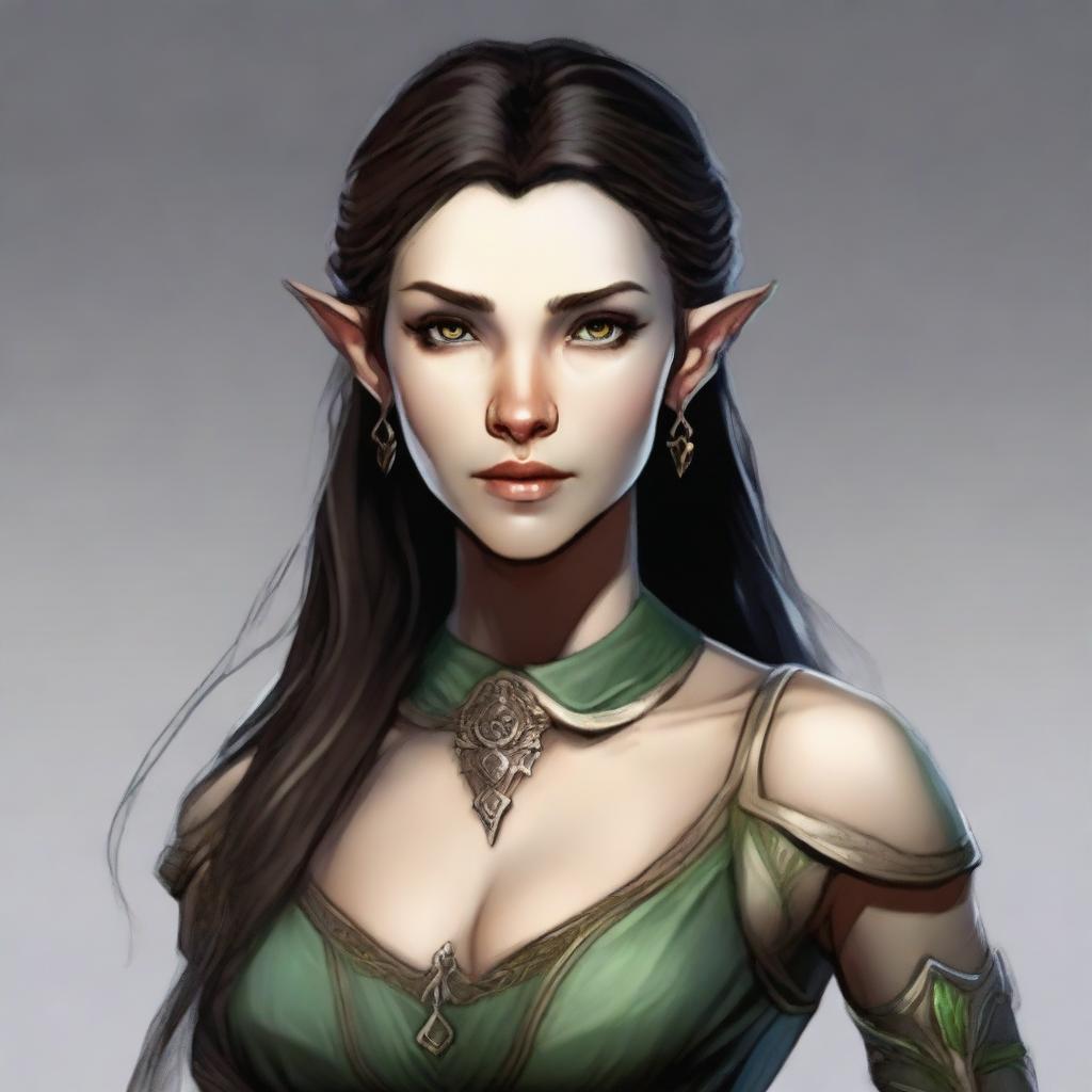 Generate an image of a female half-elf from the Dungeons & Dragons universe