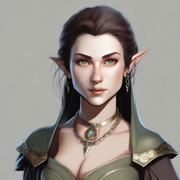 Generate an image of a female half-elf from the Dungeons & Dragons universe