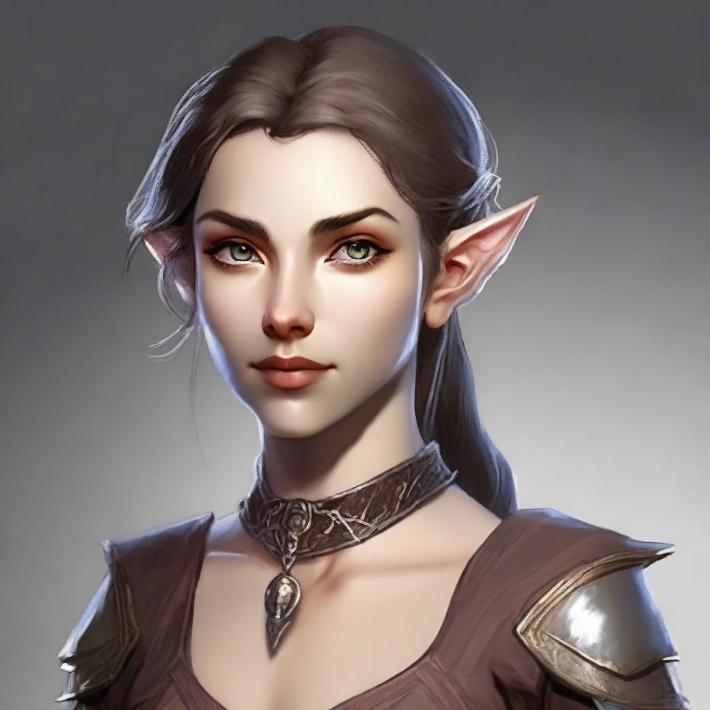 Generate an image of a female half-elf from the Dungeons & Dragons universe