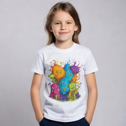 Develop a unique and imaginative t-shirt design suitable for kids up to 15 years old. The design should be visually engaging, playful, and captivating enough to attract a young audience's interest and imagination.