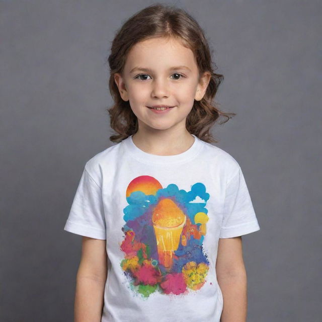 Develop a unique and imaginative t-shirt design suitable for kids up to 15 years old. The design should be visually engaging, playful, and captivating enough to attract a young audience's interest and imagination.