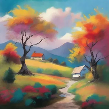 The artist used a mix of vibrant and mellowed colors to create a beautiful landscape painting.