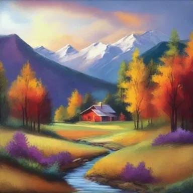 The artist used a mix of vibrant and mellowed colors to create a beautiful landscape painting.