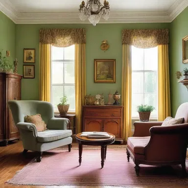 The mellowed color palette and antique furniture create a cozy atmosphere in this Victorian-style home.