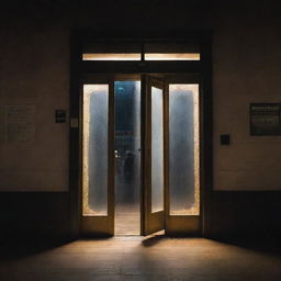 An enchanted door at a bustling train station magically swings open. As the door opens, it reveals an otherworldly glow that pierces the regularity of the station, capturing the awestruck glances of passing commuters.