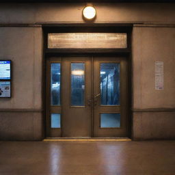 An enchanted door at a bustling train station magically swings open. As the door opens, it reveals an otherworldly glow that pierces the regularity of the station, capturing the awestruck glances of passing commuters.