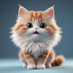 An animation of a playful and wonderfully cute cat, filled with details reflecting its fluffy fur and twinkling eyes.