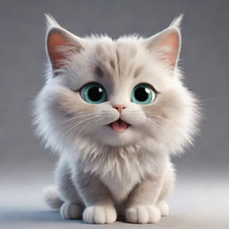 An animation of a playful and wonderfully cute cat, filled with details reflecting its fluffy fur and twinkling eyes.