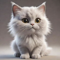 An animation of a playful and wonderfully cute cat, filled with details reflecting its fluffy fur and twinkling eyes.