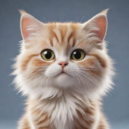 An animation of a playful and wonderfully cute cat, filled with details reflecting its fluffy fur and twinkling eyes.