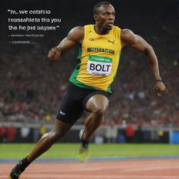 A dynamic and inspirational thumbnail of Usain Bolt in full sprint, with a motivational quote overlay emphasizing speed and determination.