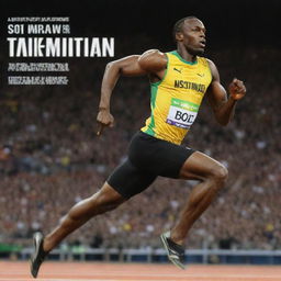 A dynamic and inspirational thumbnail of Usain Bolt in full sprint, with a motivational quote overlay emphasizing speed and determination.