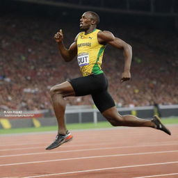 A dynamic and inspirational thumbnail of Usain Bolt in full sprint, with a motivational quote overlay emphasizing speed and determination.