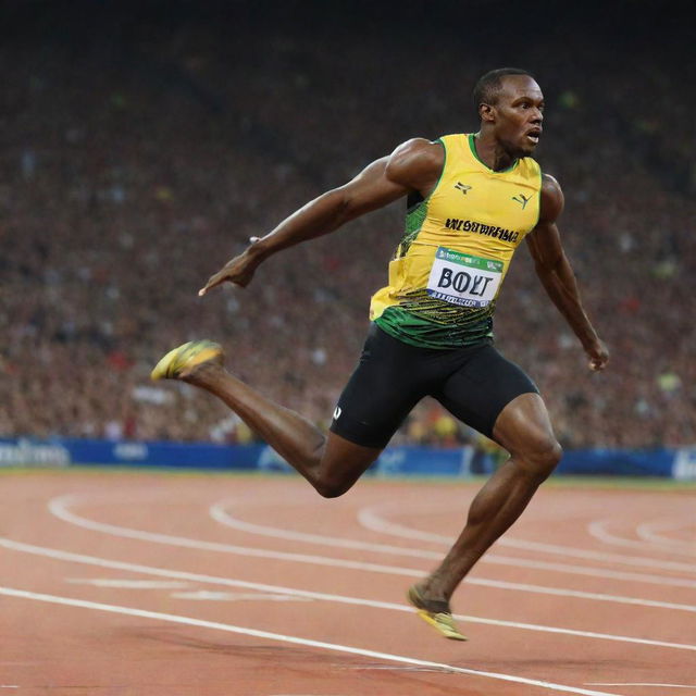 A dynamic and inspirational thumbnail of Usain Bolt in full sprint, with a motivational quote overlay emphasizing speed and determination.