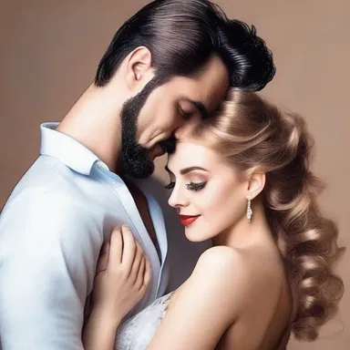 The beardless man swept his lover off her feet with his charm and smooth face.
