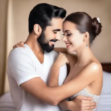 The beardless man swept his lover off her feet with his charm and smooth face.