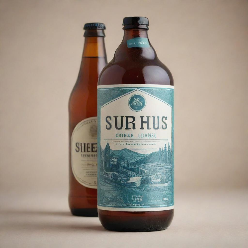 A vintage-inspired label design for 'Sner Haus' home brew Lager, with refreshing cool tones. Highlight the brand's identity providing ample space for the beer type.