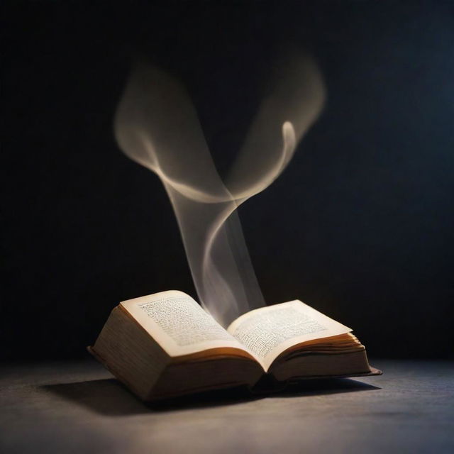 A solitary book floating in the air, imbued with mystical energy. Glowing with an ethereal light, the pages of the book turn themselves, cascading a magical aura, transforming a seemingly ordinary sight into a spectacle of enchantment.