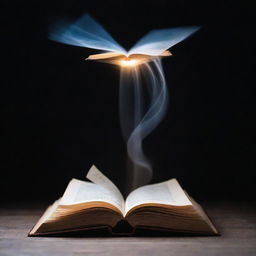 A solitary book floating in the air, imbued with mystical energy. Glowing with an ethereal light, the pages of the book turn themselves, cascading a magical aura, transforming a seemingly ordinary sight into a spectacle of enchantment.