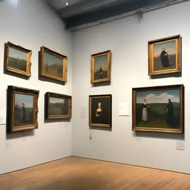 The paintings in the gallery were displayed in an ordered manner, allowing viewers to appreciate each artwork individually.