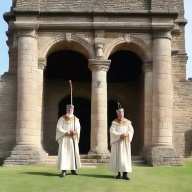 The grand entrance to the castle was adorned with two cabers on each side.