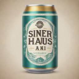 Create a vintage design influenced beer label for 'Sner Haus' lager, overflowing with refreshing cool tones.