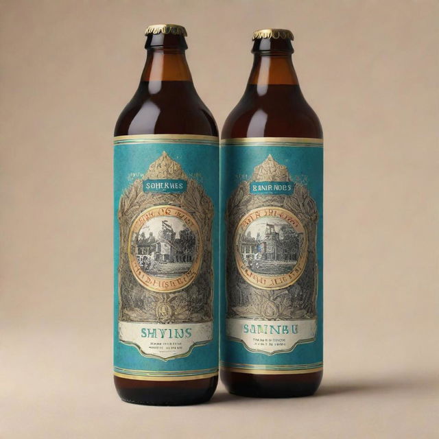 Create a vintage design influenced beer label for 'Sner Haus' lager, overflowing with refreshing cool tones.