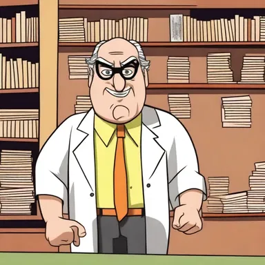 In the cartoon, the clever character delivers a witty refutal to the false claims of the antagonist.