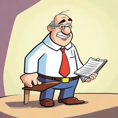 In the cartoon, the clever character delivers a witty refutal to the false claims of the antagonist.