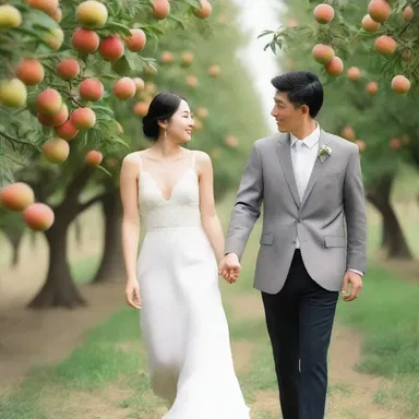 As the couple strolled through the orchard, he picked a ripe pome from the tree and handed it to her with a smile.